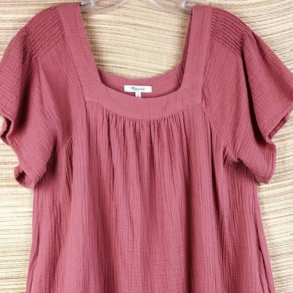 Madewell Lightspun Butterfly Square-Neck Mini Dress In Vintage Quartz Size L - Picture 5 of 10